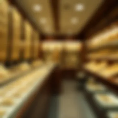 Showcase of Gold Jewelry A vibrant New York City jewelry store showcasing gold jewelry