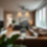 A modern living room transformed into a rental space