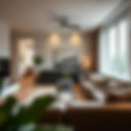 A modern living room transformed into a rental space