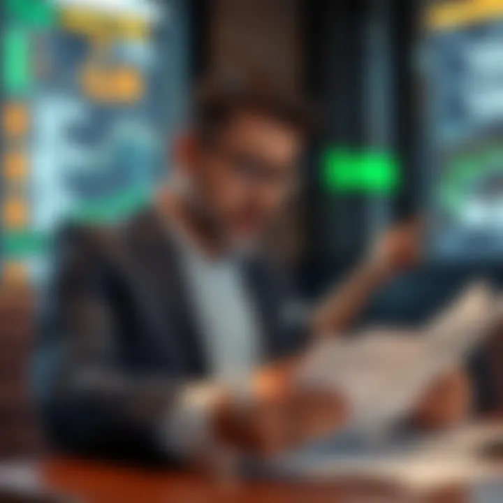 Investor Analyzing EV Stock Reports Investor analyzing financial reports related to EV stocks