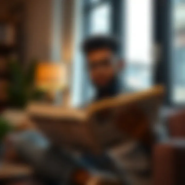 Client reading reviews on personal finance companies