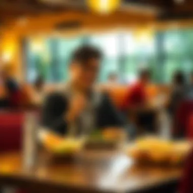 College student enjoying a meal at an off-campus dining location