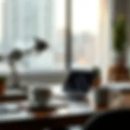 A modern workspace with a laptop and coffee, symbolizing entrepreneurship