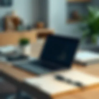 Workspace for Strategic Financial Planning A serene workspace with a laptop and a notepad for planning